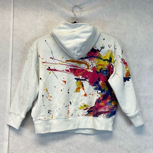 POLO RALPH LAUREN Hoodie Girls Medium White Paint Splatter Print Fleece Pullover - Picture 10 of 12